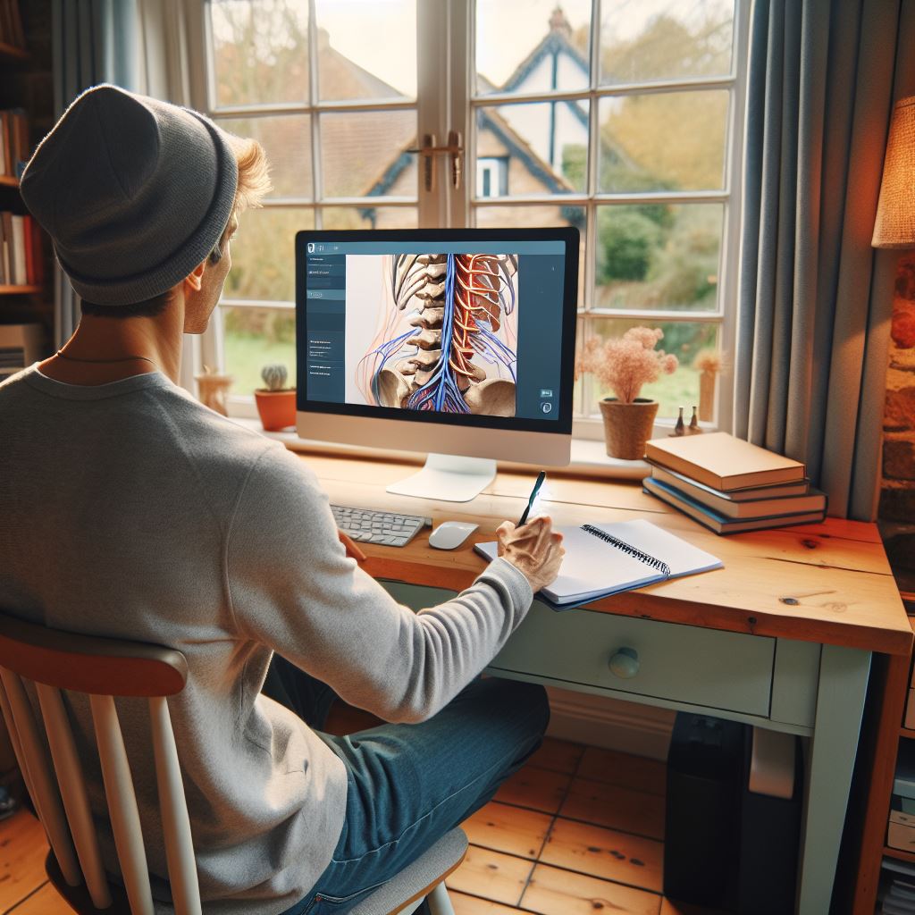 someone watching a webinar about spinal injury